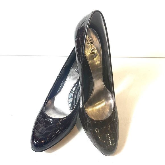 Eurosoft by Sofft Women's Size 8.5 M Pumps Glossy Croc Print Slip On Brown Heels - Picture 3 of 12